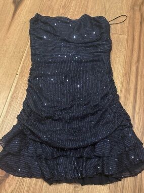Cotton Candy Navy Blue Sequin Strapless Tiered Dress